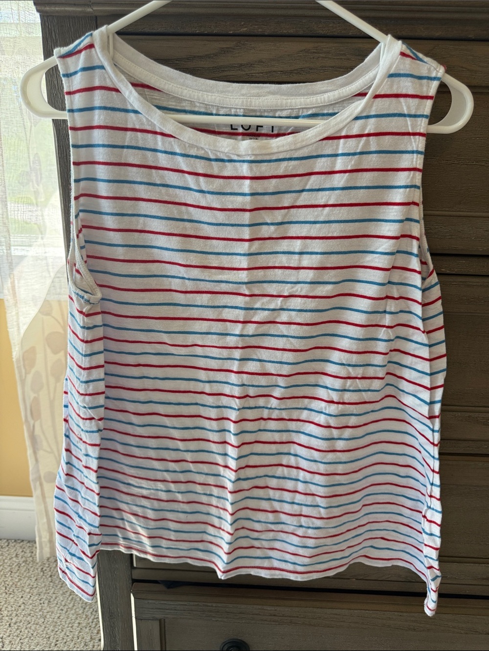 LOFT White Tank Top with Red & Blue Stripes
